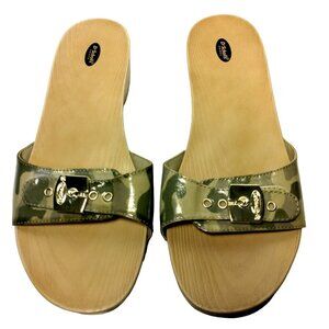Dr Scholls Shoes Women US 8 M Slides Green Camo Single Strap Buckle EUR 38 UK 5